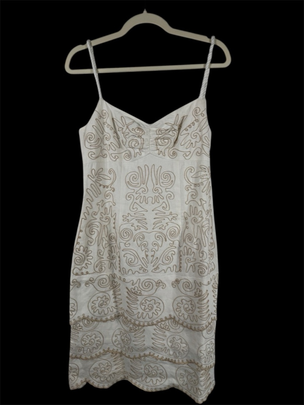 Nicole Miller Collection Embroidered Spaghetti Strap Dress SIZE 8 100% Linen VTG